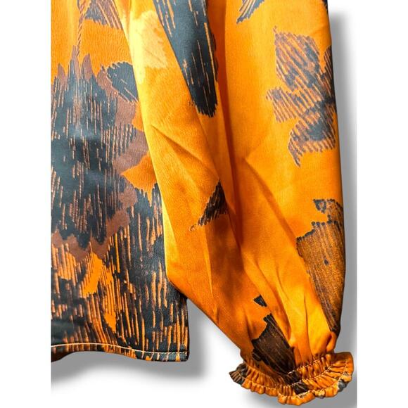 Canyon Retreat Women’s Blouse XS Rust Orange Floral Long Sleeve Collared Top - Picture 4 of 4